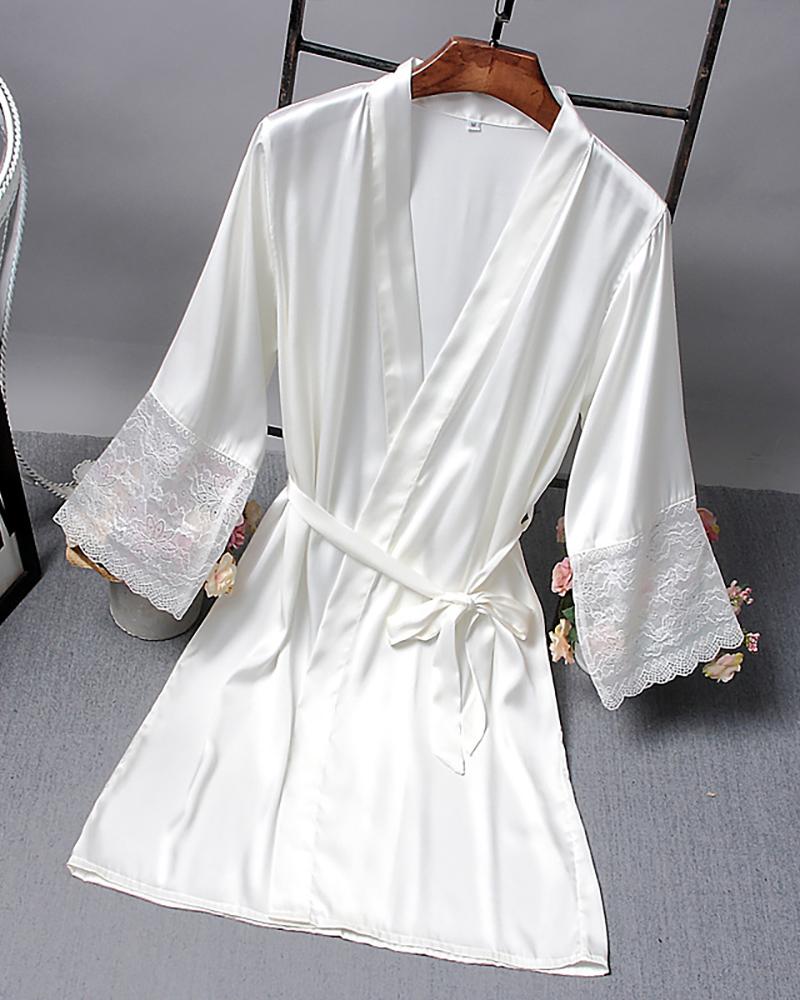 

Solid Open Front Long Sleeve Robe, White