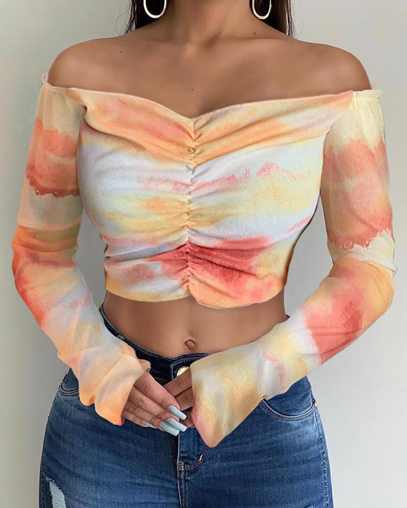 

Tie Dye Print Off Shoulder Blouse, Multicolor