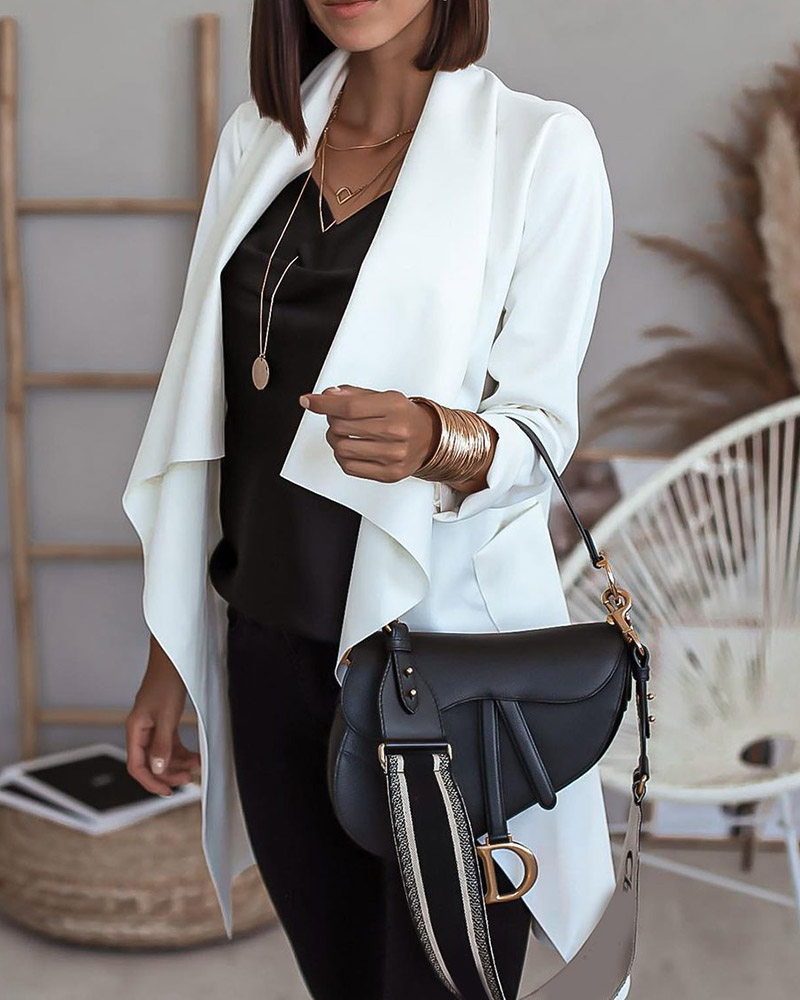 

Plain Pocket Design Long Sleeve Cardigan, White