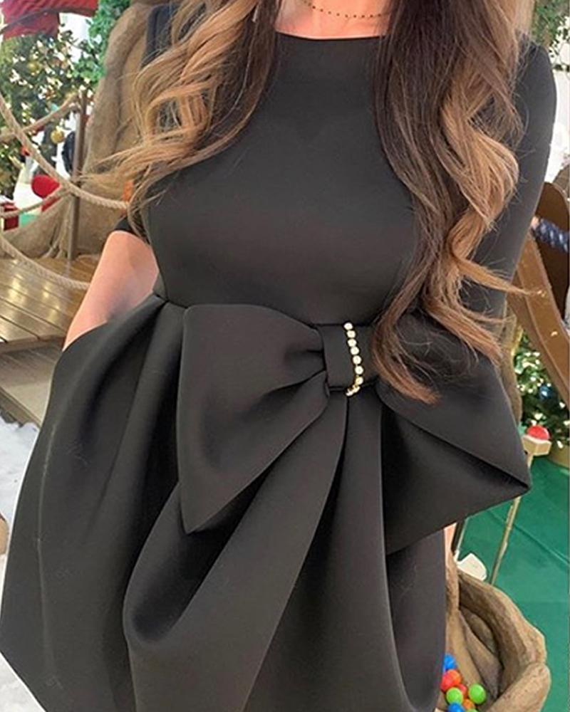 

Sash Short Sleeve Mini Dress, Black