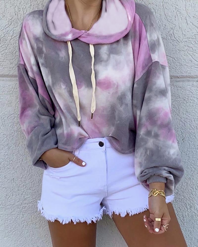 

Tie Dye Lantern Sleeve Hoodie, Purple