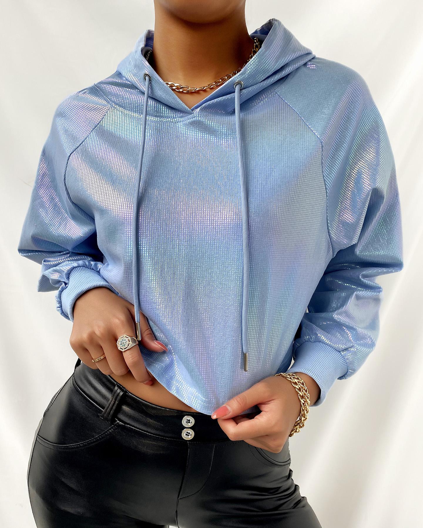 

Reflective Long Sleeve Casual Hoodie, Blue