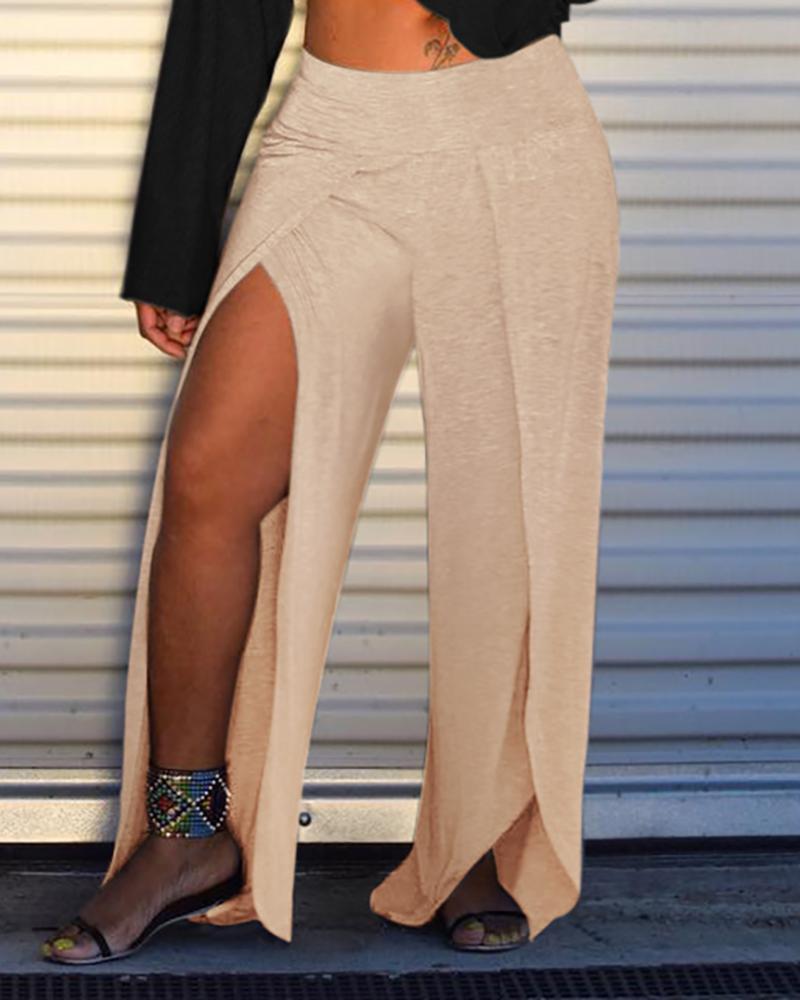 

Fashion Side Slit Loose Pants, Beige