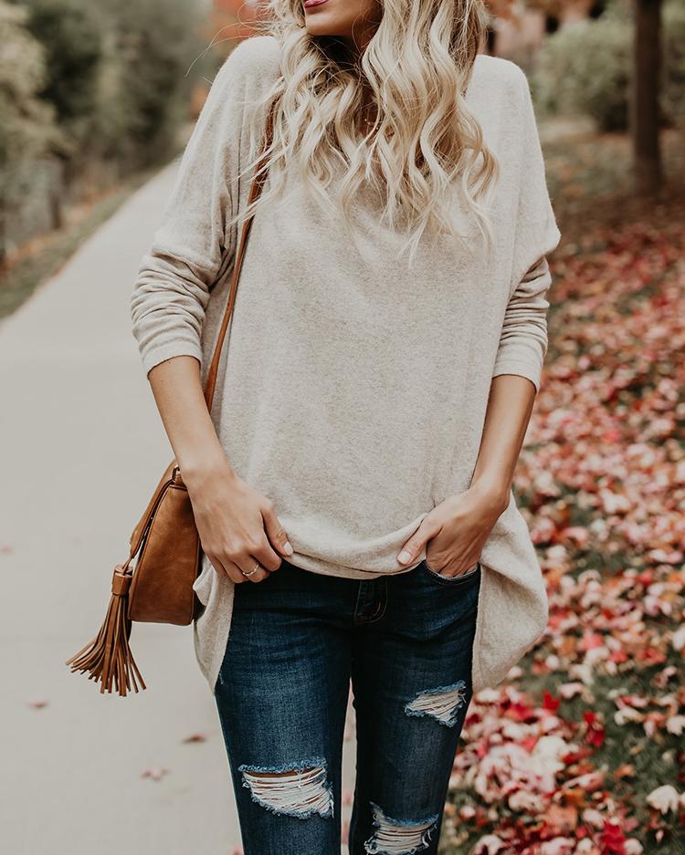 

Solid V Neck Long Sleeve Longline Blouse, Beige;wine red;black