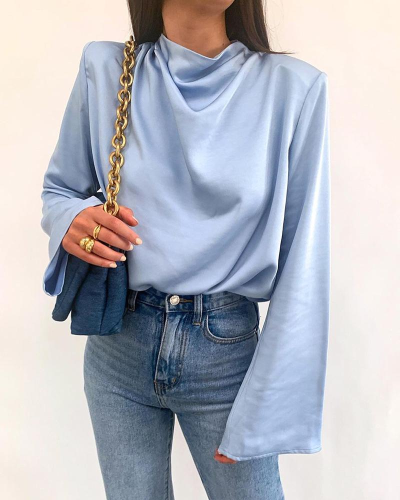 

Plain Flared Sleeves Top, Blue