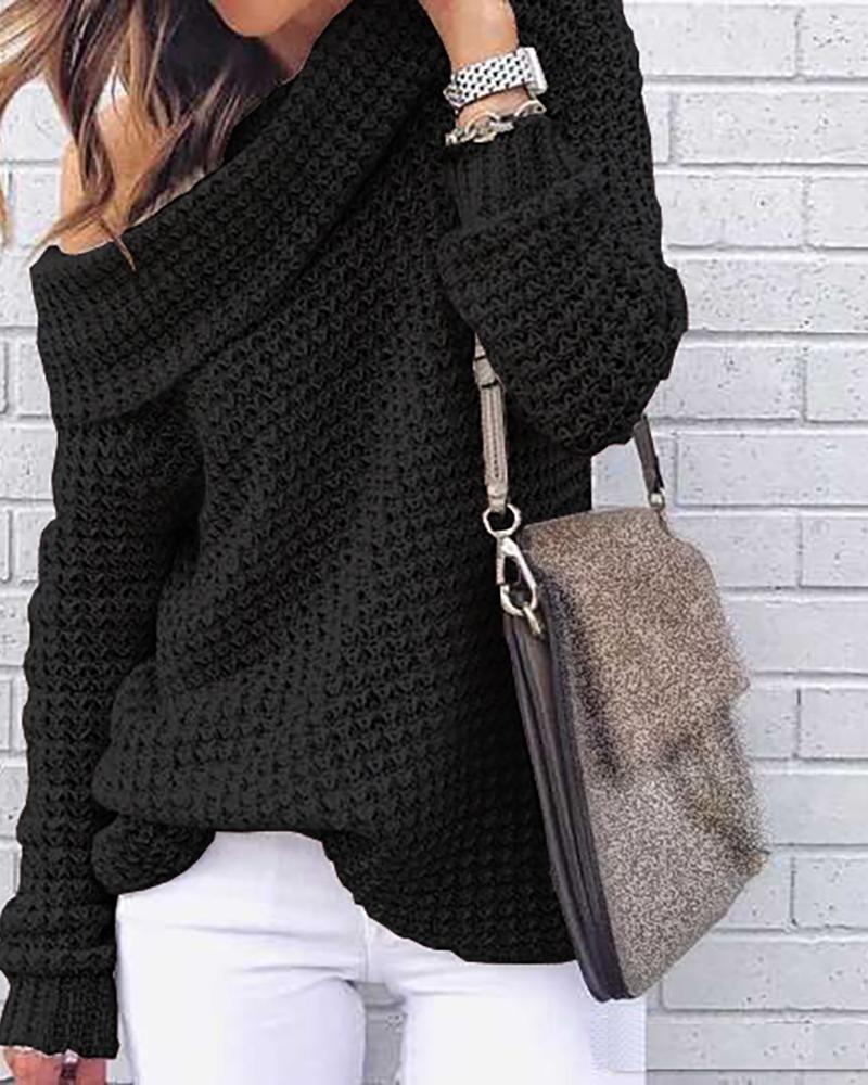 

Solid High Neck Knitting Casual Sweater, Black