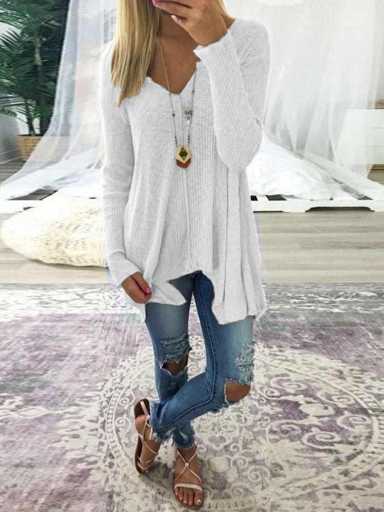 

Plus Size V Neck Rib Sweater, White