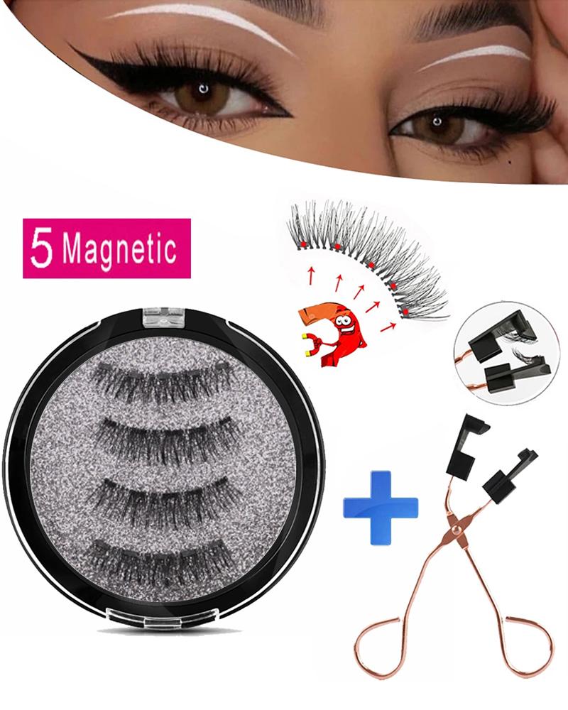 

3D Mink 5 Magnets Reusable False Eyelashes With 1PCS Eyelash Curler, Style1