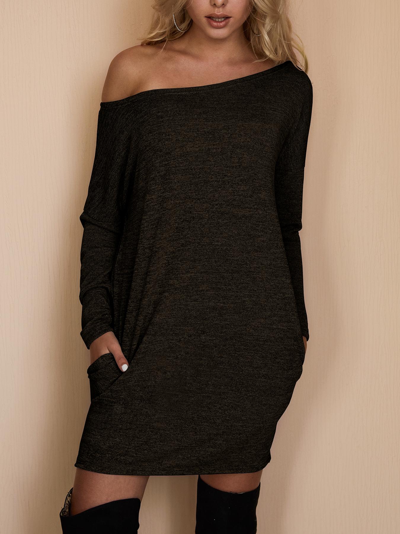 

Crew Neck Tunic Sweatshirt Dress, Brown