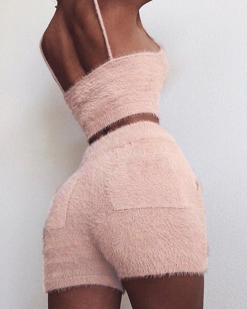 

Fluffy Cami Top & Short Sets, Pink