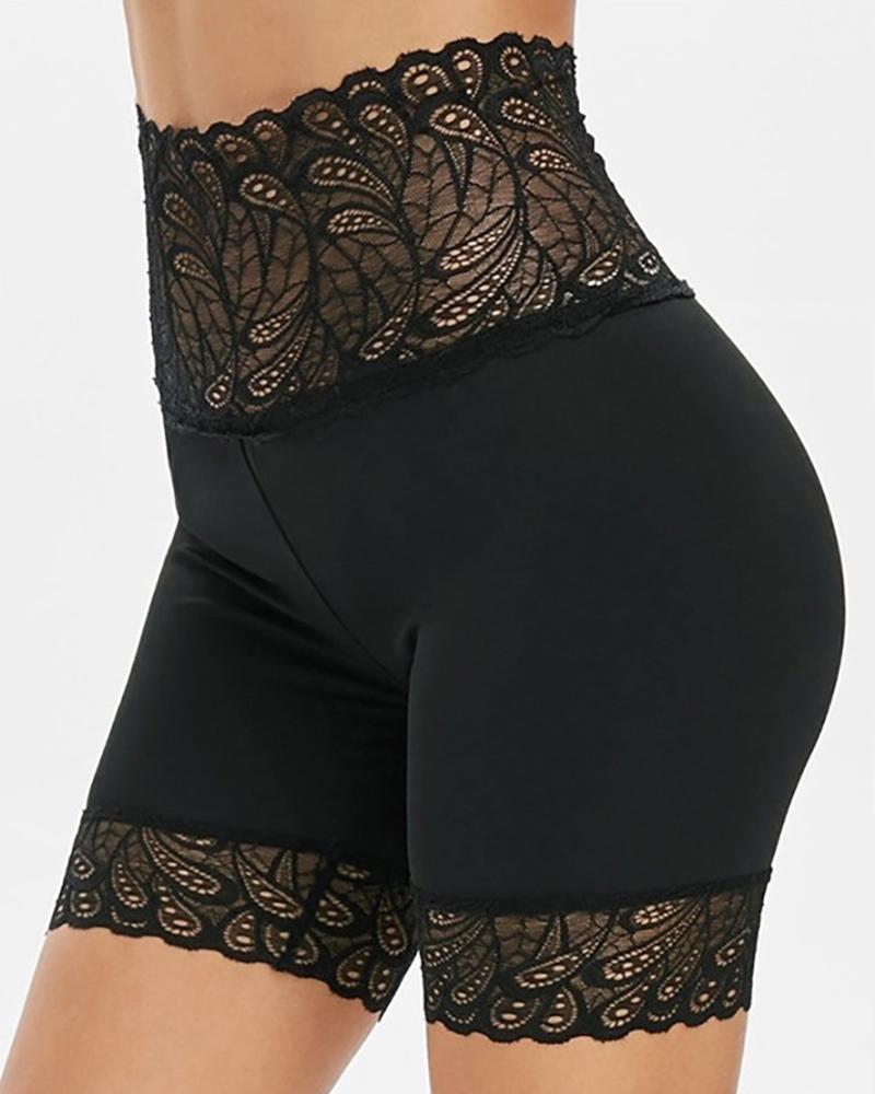 

High Waist Sheer Lace Biker Shorts, Black