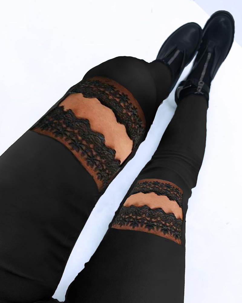 

Cutout High Waist Lace Skinny Pants, Black