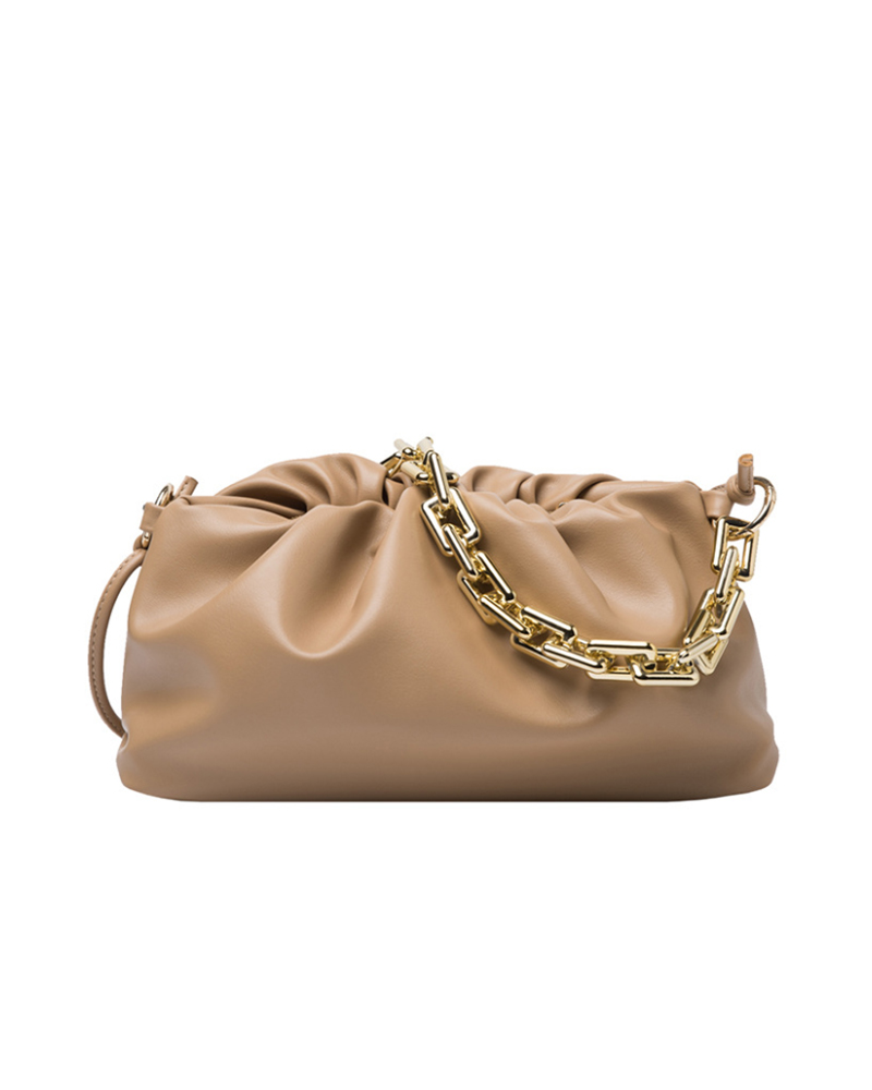 

Chain Handle Ruched Satchel Bag, Khaki