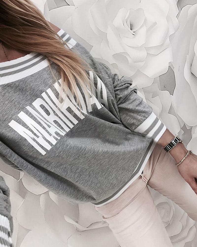 

Long Sleeve Letter Print Sweatshirt, Gray