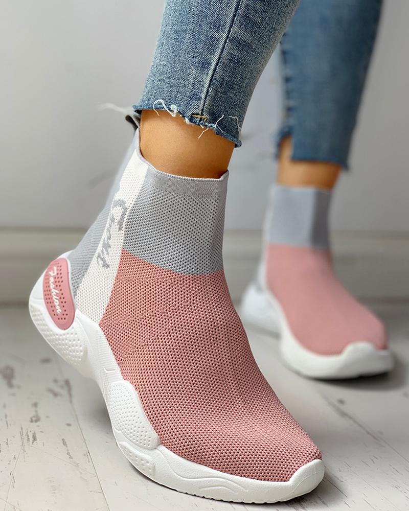 

Colorblock High-Top Breathable Casual Sneakers, Pink