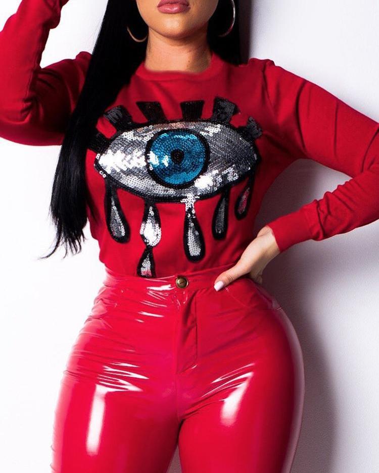 

Contrast Eye Sequin Long Sleeve T-Shirt