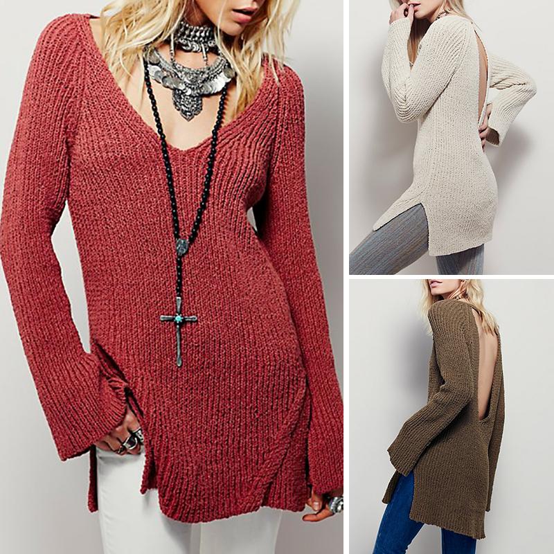 

Stylish Autumn Backless Slit Knitting Sweater, Beige;red;khaki