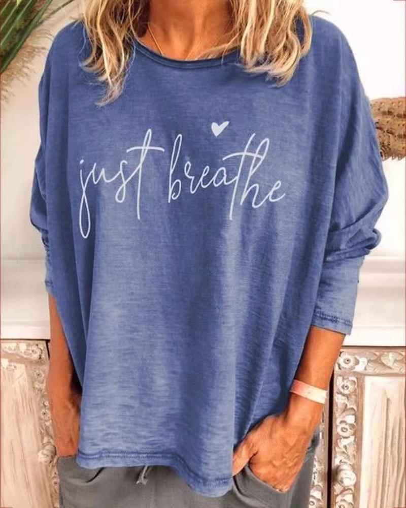 

Letter Pattern Heart Print Causal T-shirt, Dark blue