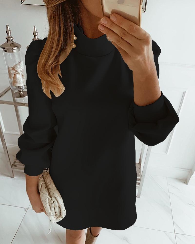 

Solid High Neck Mini Dress, Black