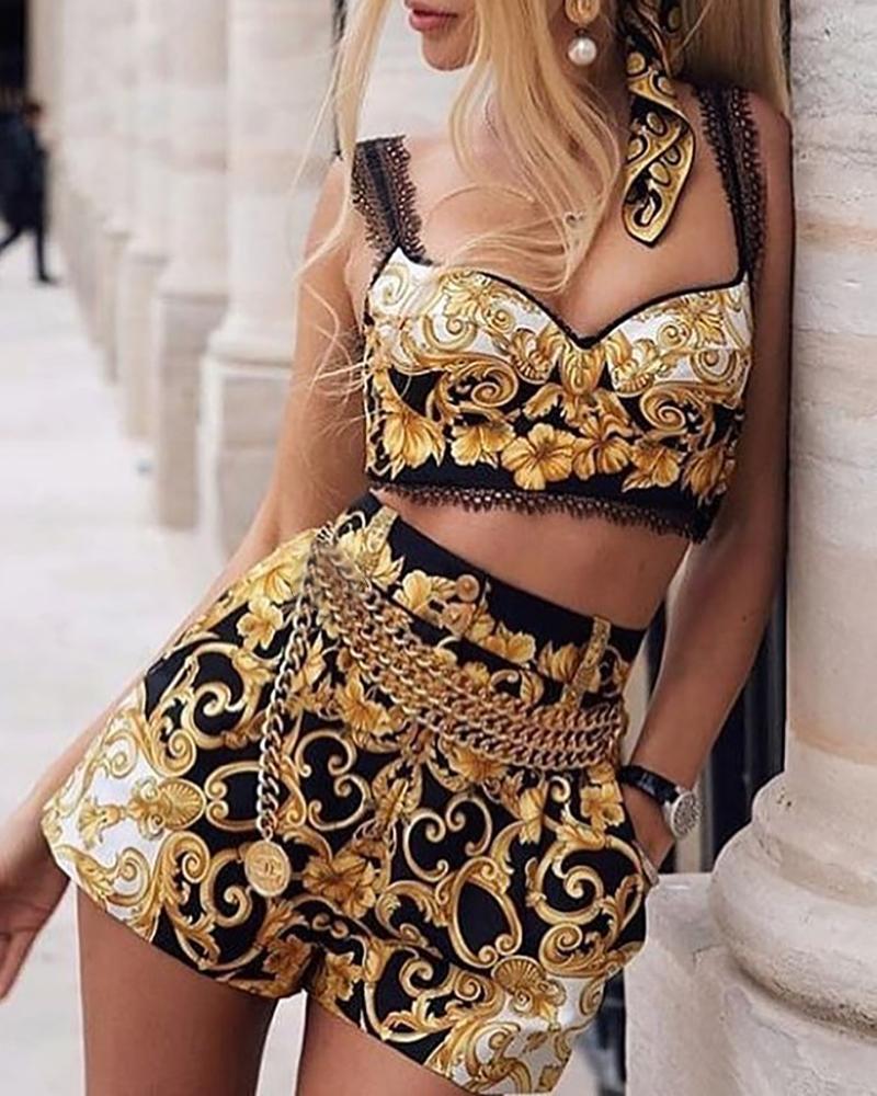 

Print Cami Top & Short Sets, Yellow