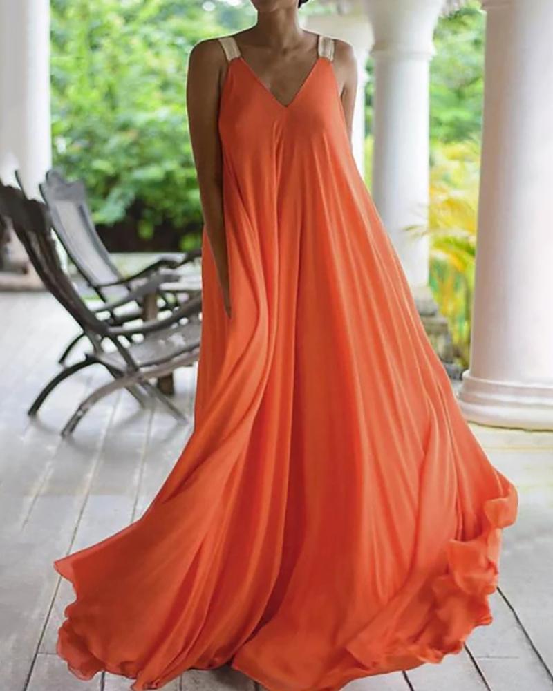 

Colorblock Thick Strap Open Back Ruffles Maxi Dress, Orange