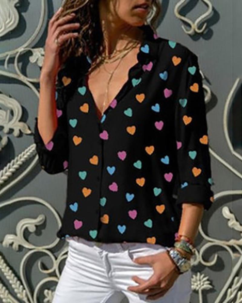

Love Print Long Sleeve Shirt, Black