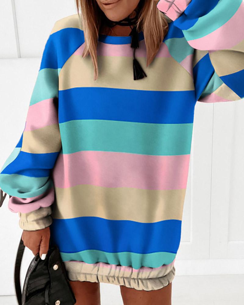 

Striped Colorblock Casual Sweatshirt Dress, Multicolor