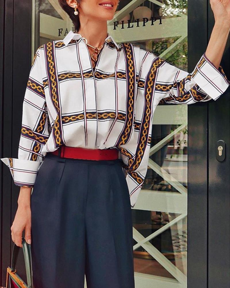 

Chain Print Long Sleeve Shirt, White