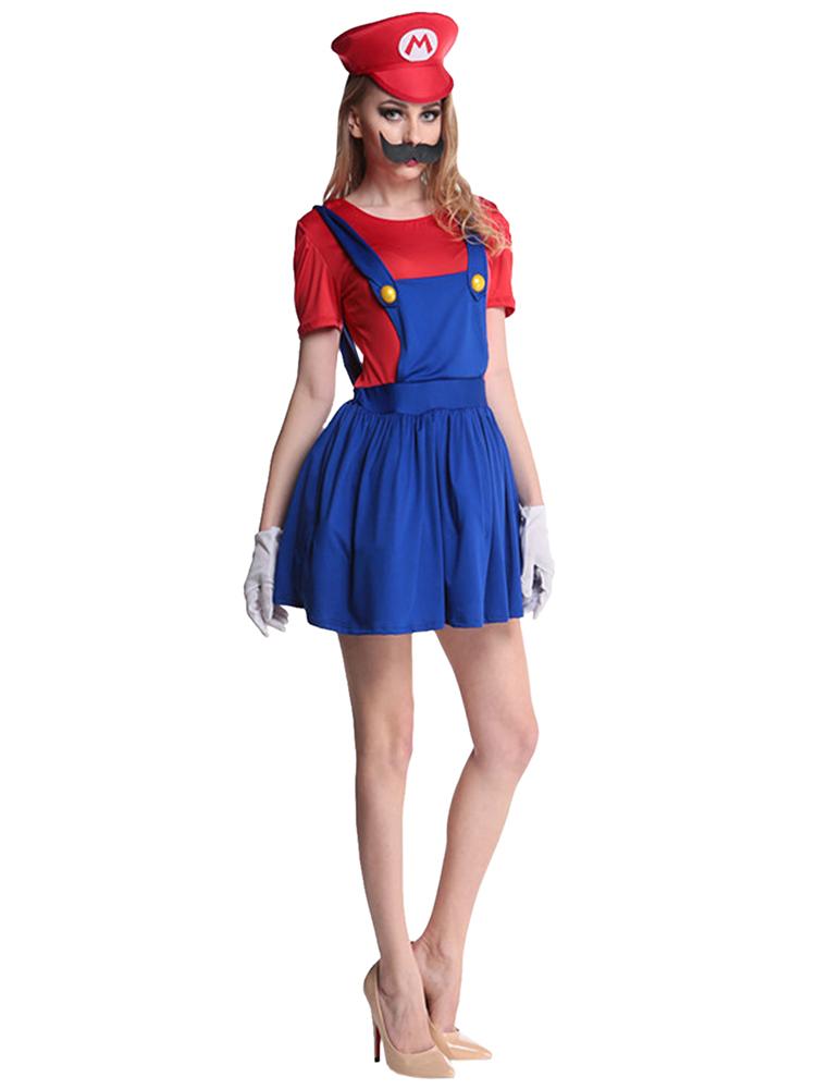 

Super Mario Bros Women Adult Costume Halloween Cosplay, Red