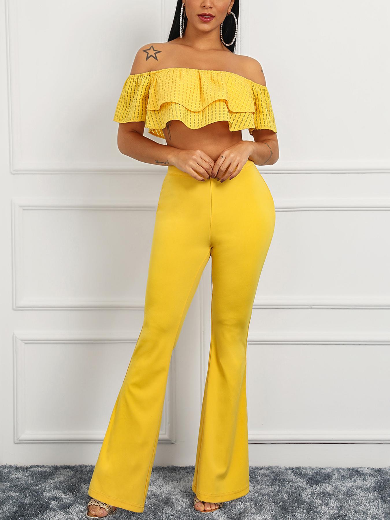 

Flounce Off Shoulder Cropped Pantsuit, Yellow