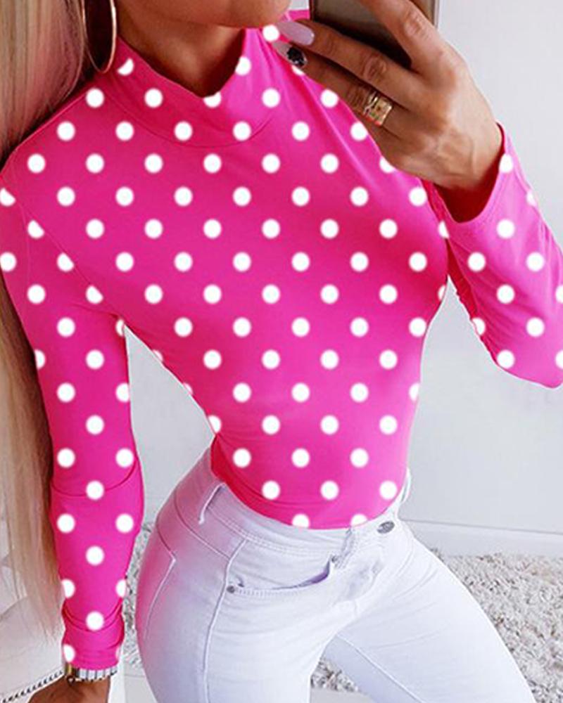 

Mock Neck Polka Dot Top, Pink