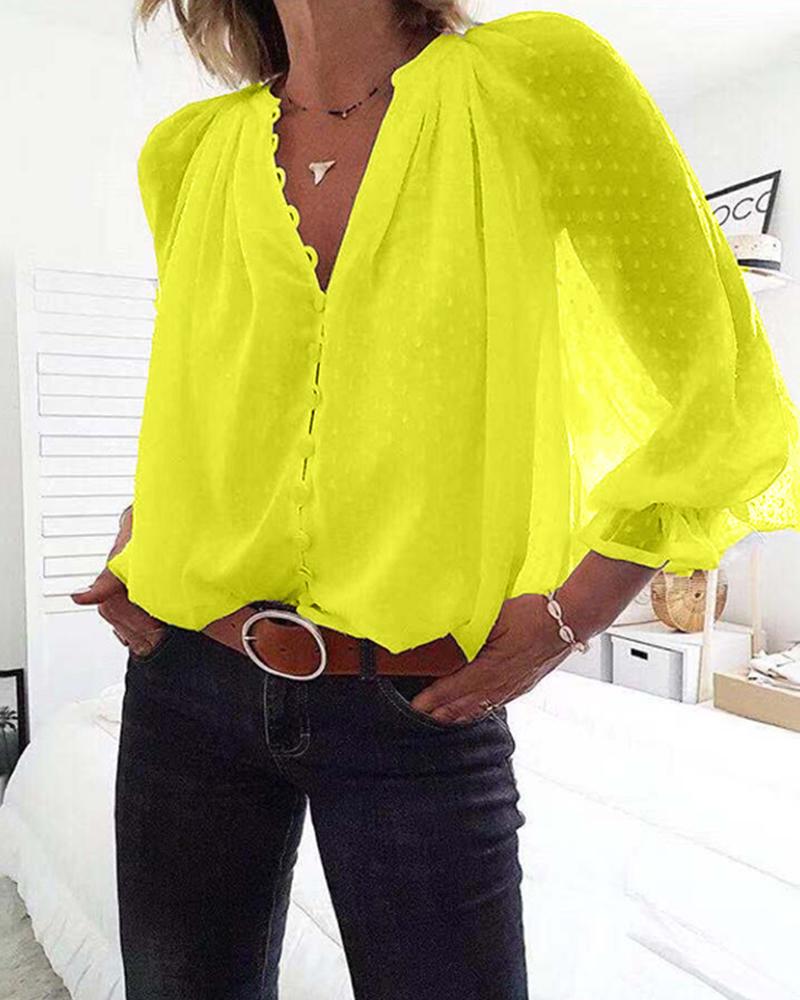

D ots Button Long SleeveBlouses