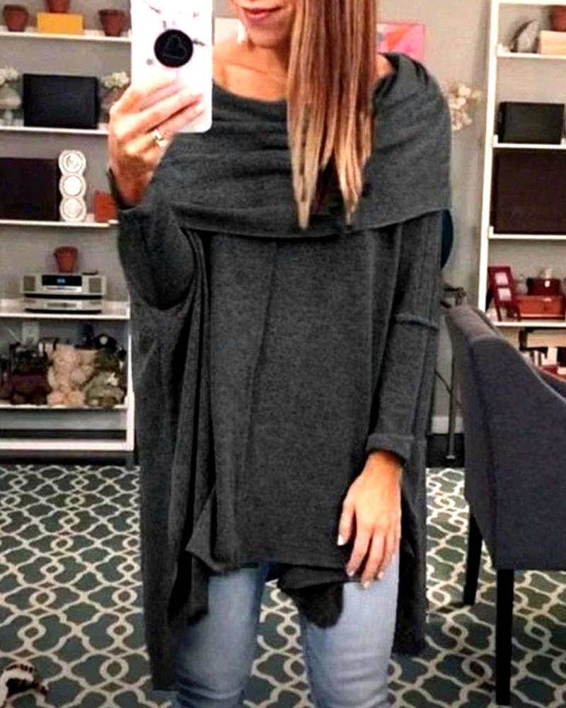 

Solid Off Shoulder Long Sleeve Irregular Hem Blouse, Black