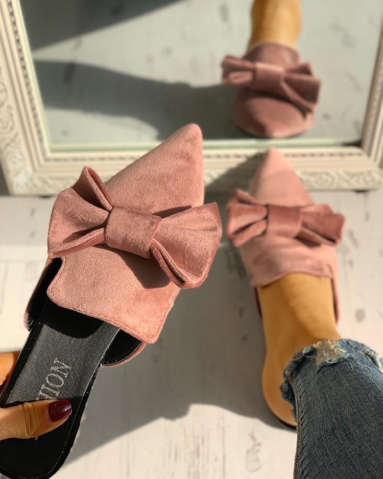 

Suede Bowknot Pointed Toe Flat Shoes