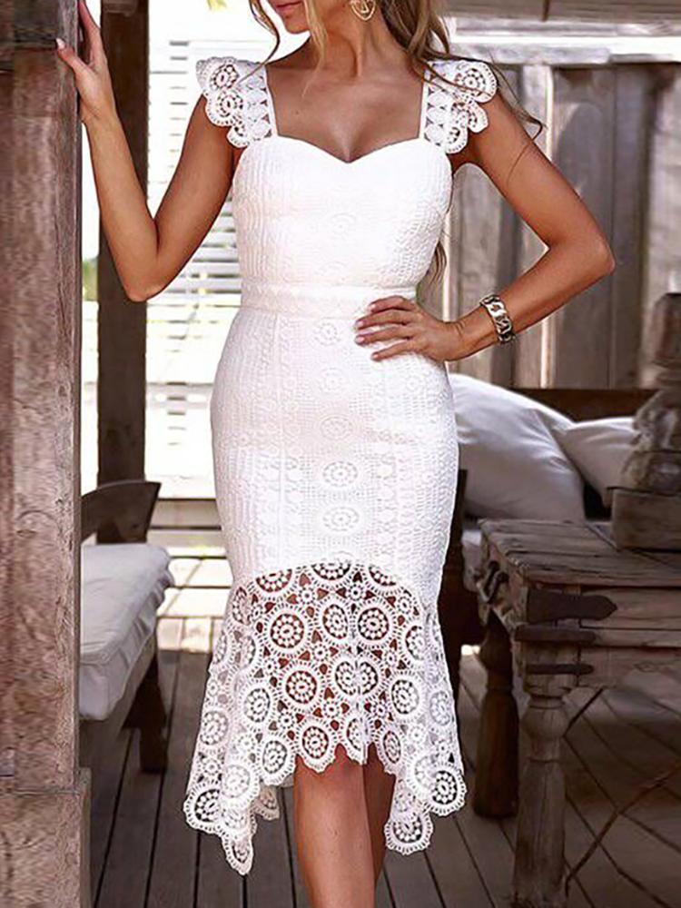 

Hollow Out Crochet Lace Dress, White