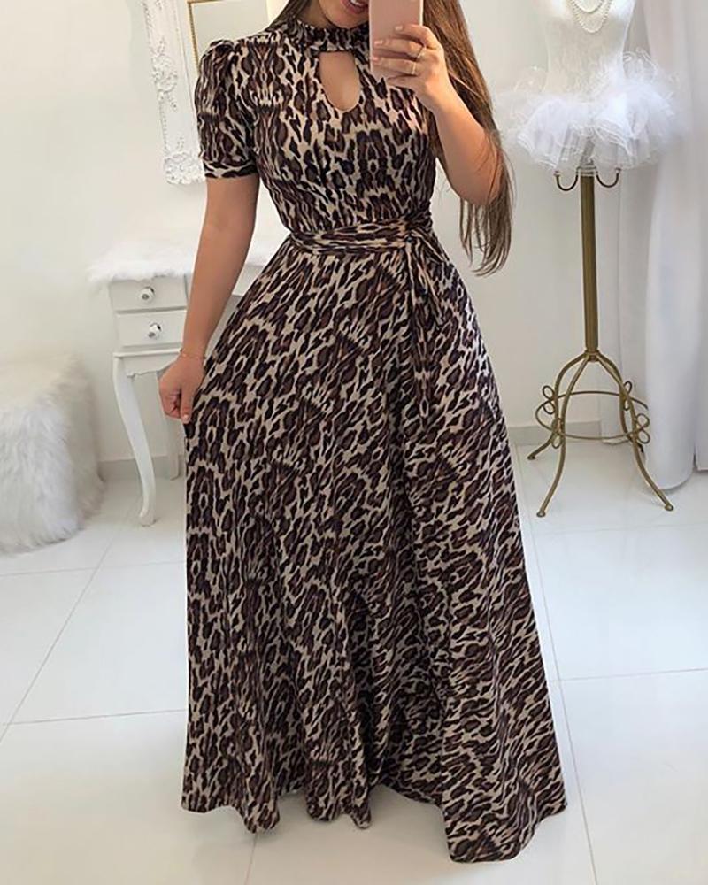 

Short Sleeve Print Maxi Dress, Leopard
