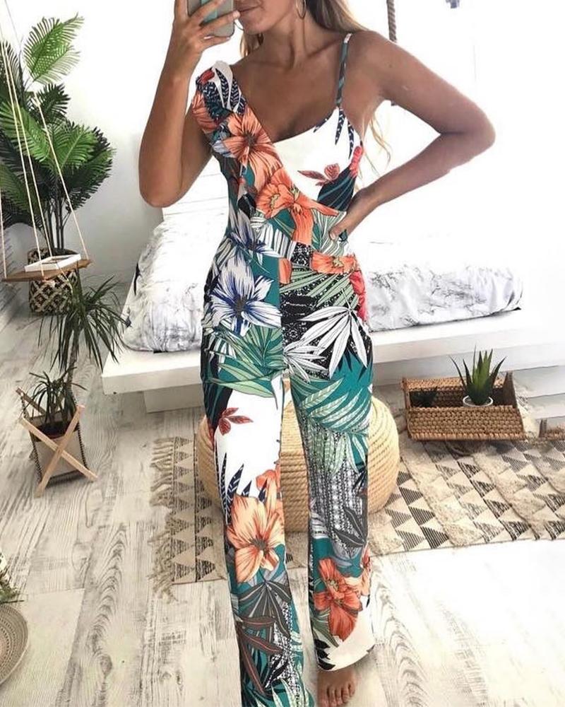 

Tropical Print Irregular Ruffles Jumpsuit
