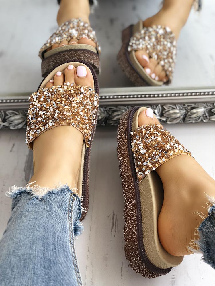 

Shiny Sequins Embellished Open Toe Sandals