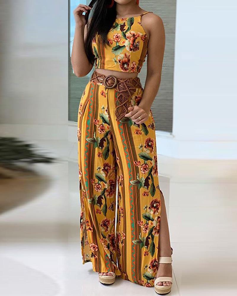 

Floral Print Cami Top & Wide Leg Pants, Yellow