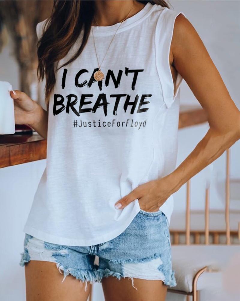 

Letter Print Casual Tank Top, White