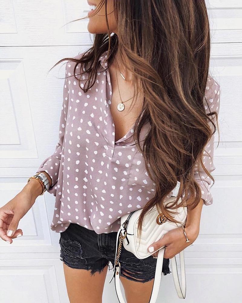 

Long Sleeve Dot Print Casual Shirt, Light purple