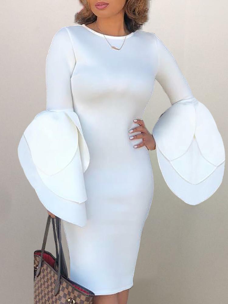 

Solid Petal Sleeve Bodycon Dress, White
