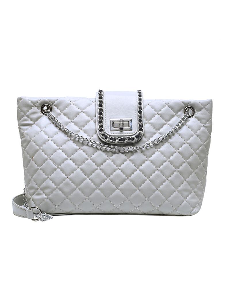 

Twisted Lock Quilted Tote Bag, White