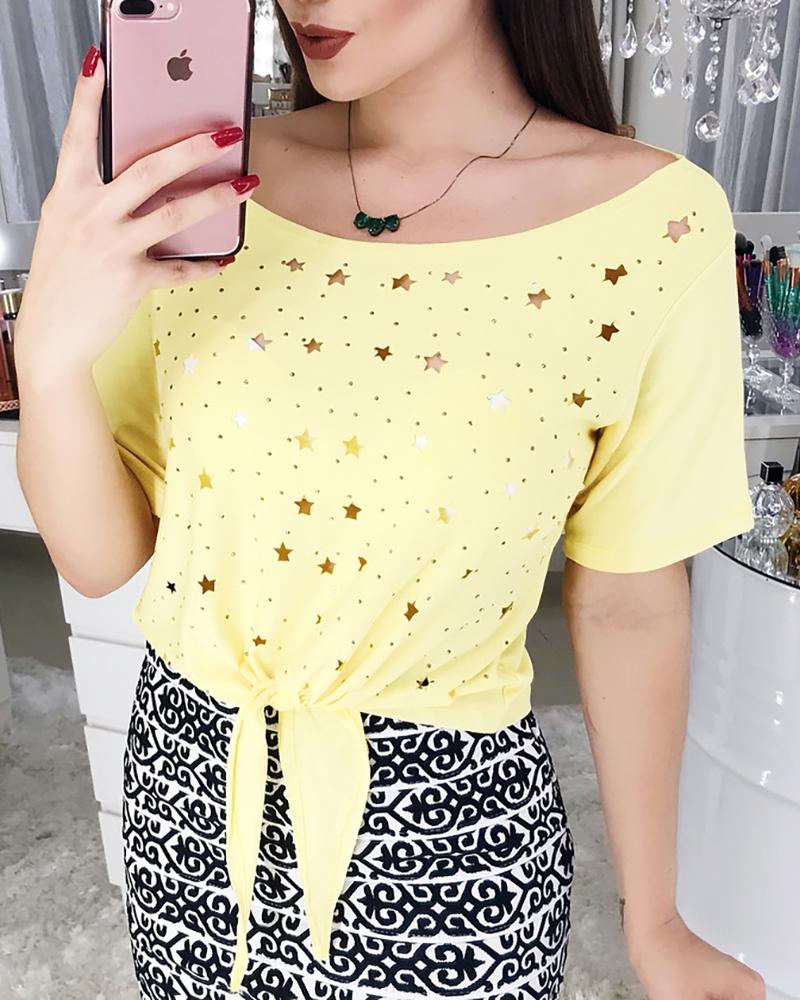 

Star Hollow Out Knotted Top