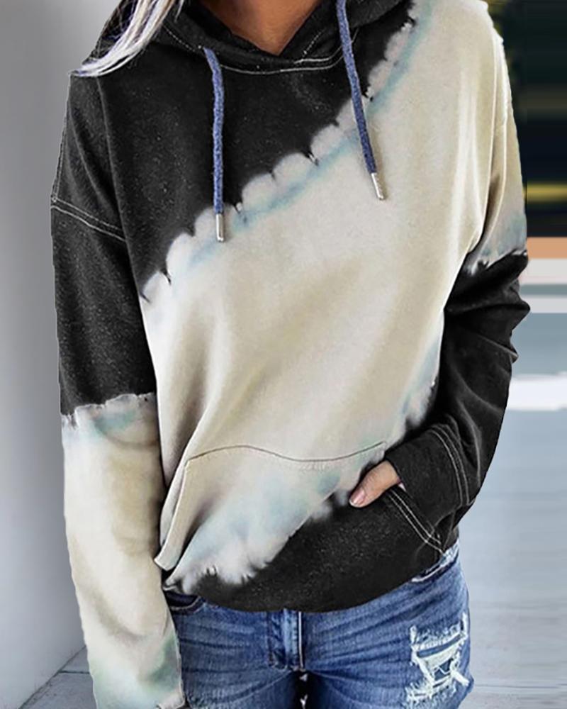 

Tie Dye Print Pocket Design Hoodie, Black