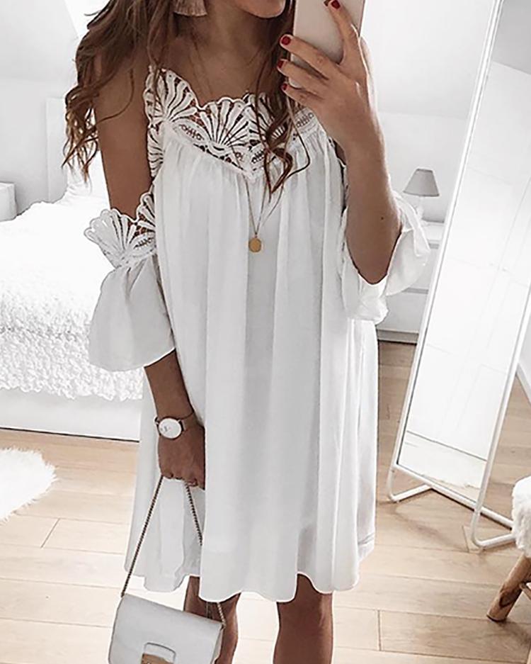 

Guipure Lace Cold Shoulder Casual Dress, White