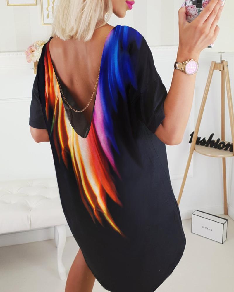 

Colorful Pattern Backless Casual Blouse, Black