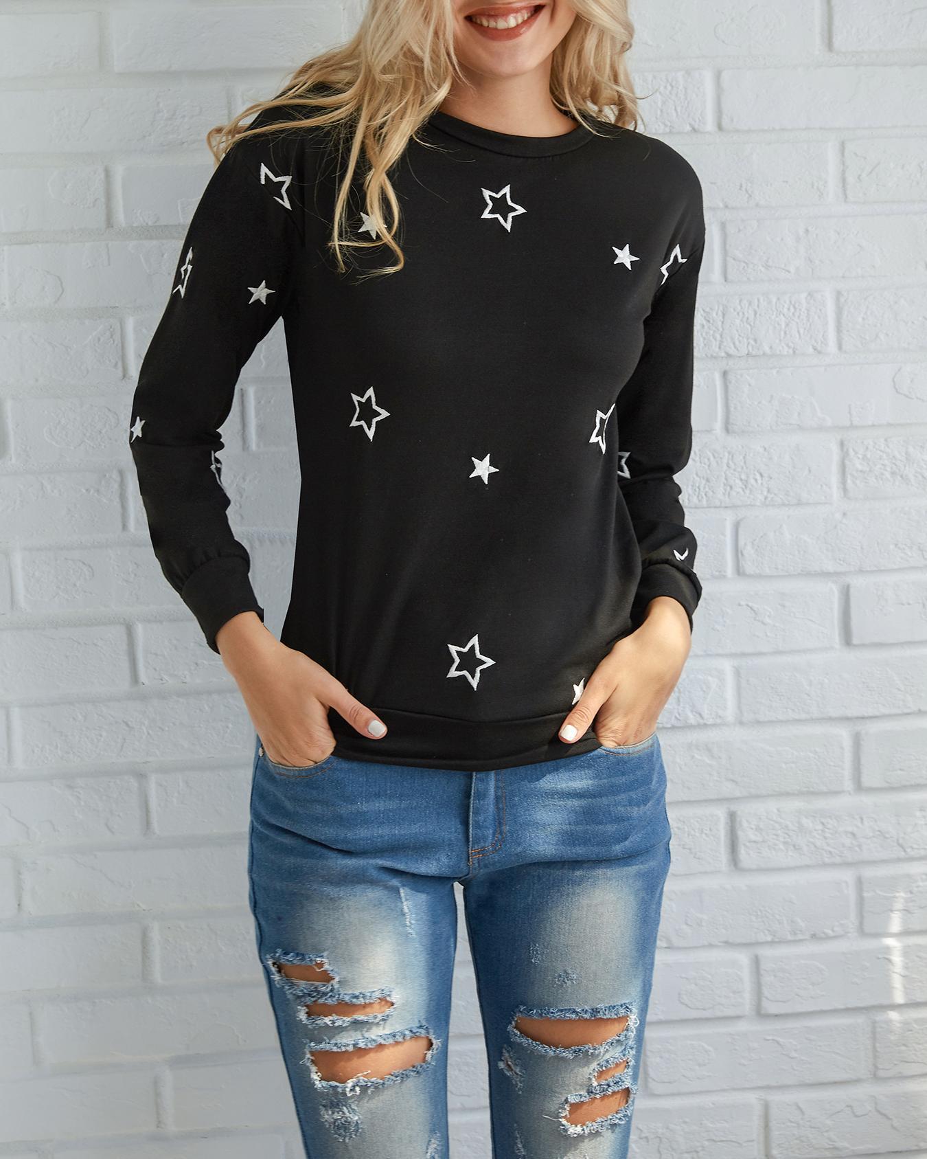 

Fashionable Little Stars Embroidery Casual T-shirt