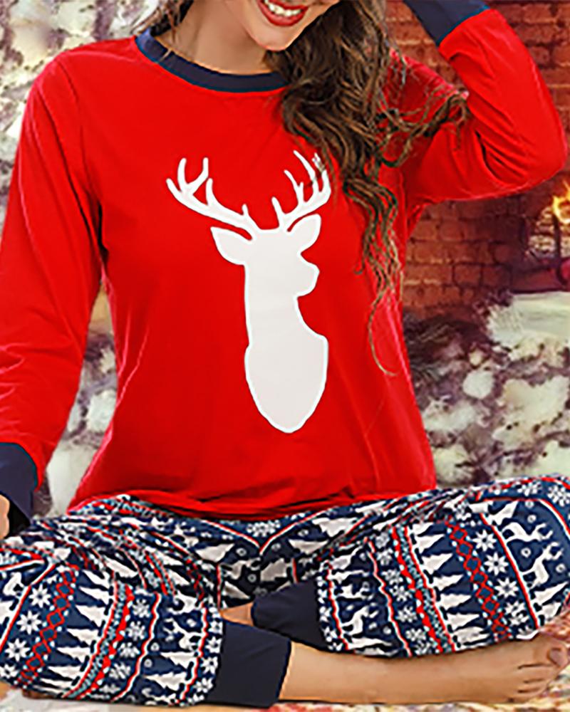 

Christmas Mixed Print Long Sleeve Pajamas Set, Blue