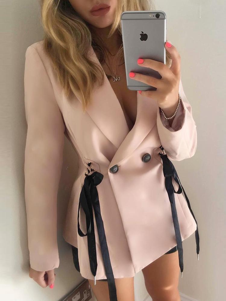 

Button Detail Drawstring Waist Blazer Coat, Pink